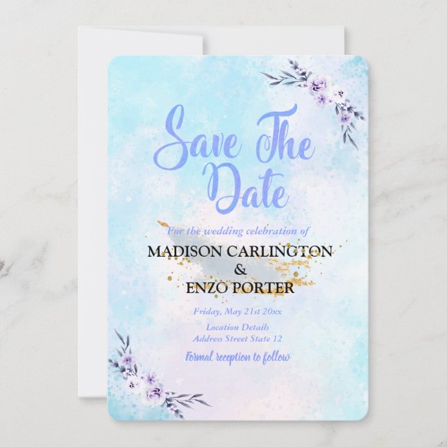 Save the Date Wasserfarbenpastel Einladung (Vorderseite)