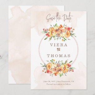 Save The Date Watercolor Floral Frame Wedding Enregistrer la dat
