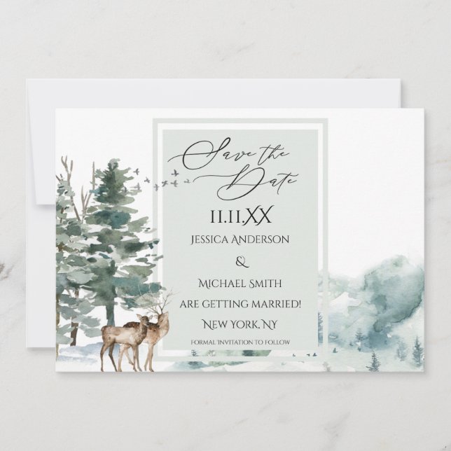 Save The Date Watercolor Forêt de bois Enregistrer la date Invit (Devant)