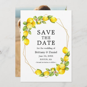 Save The Date Watercolor Lemons Geo Frame Photo Enregistrer La D