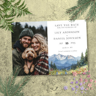 Save The Date Watercolor Mountain Floral Mariage photo