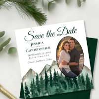 Watercolor Mountain Pine Forest Oval Photo Mariage