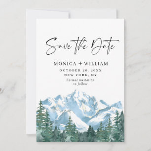 Save The Date Watercolor Mountains Forest Mariage Photo