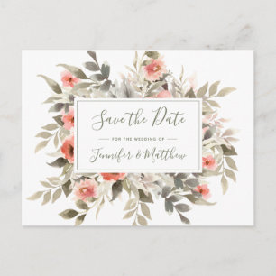 Save the Date Watercolor Wedding Blush Rose Kranz Einladungspostkarte