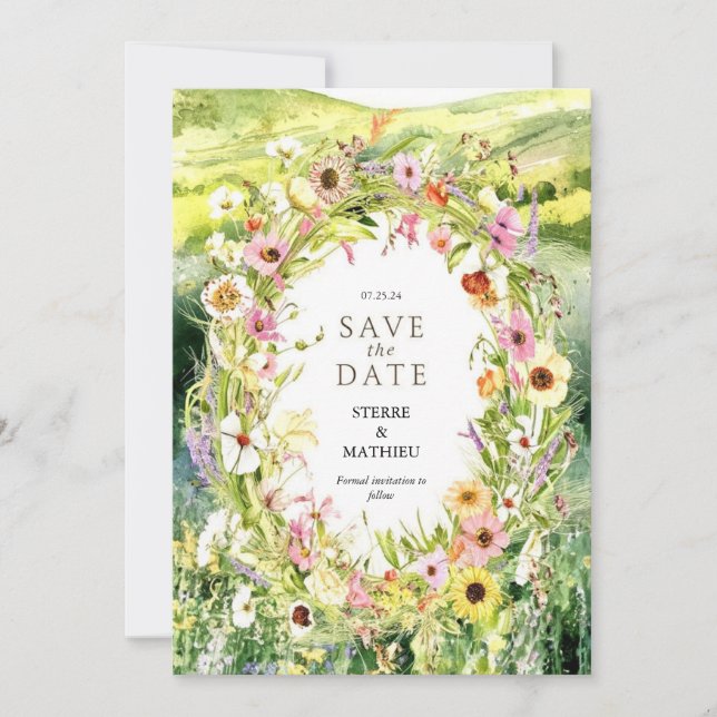 Save The Date Watercolor Whimsy Wildflower Wedding (Devant)