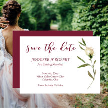 Save the Date Watercolor White Roses Cranberry