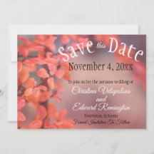 Save The Date Wedding Autumn Leaves Framing Bokeh