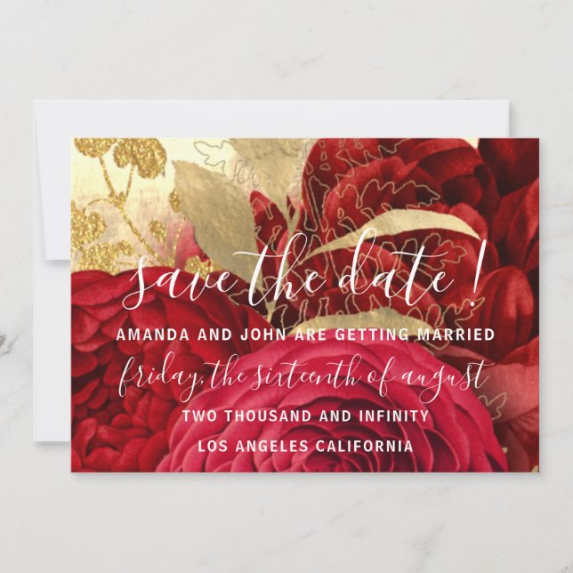 Save the Date Wedding Bride Floral Gold Rote Rosen (Vorderseite)