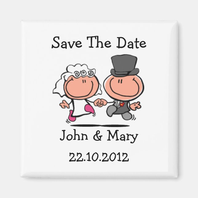 Save the Date Wedding Couple Cartoon Magnet (Vorne)