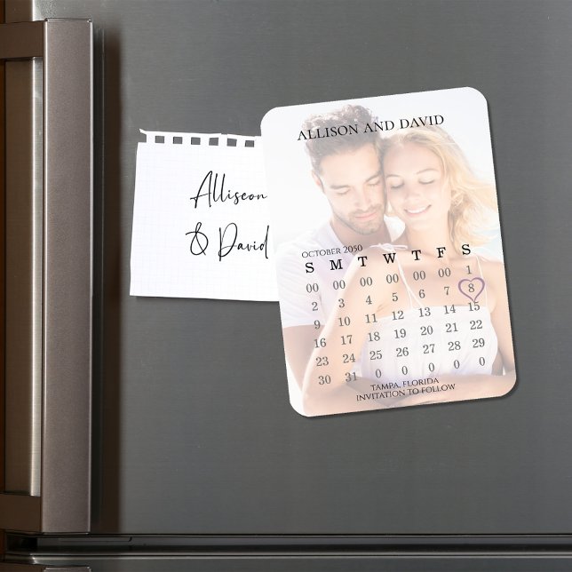 Save the Date Wedding Foto Calendar Einfach Magnet (Wedding save the date photo magnet. )
