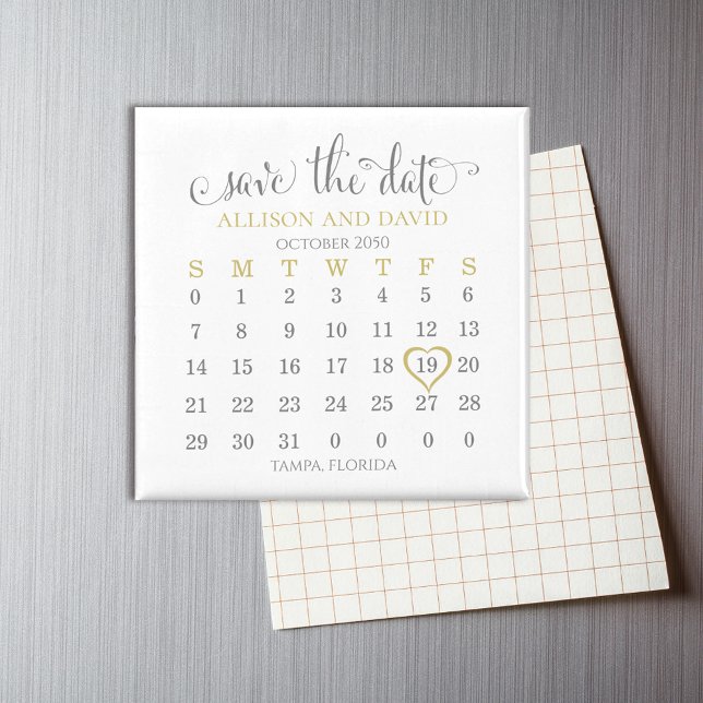 Save the Date Wedding Gold 5 Rows Kalender Magnet (Von Creator hochgeladen)