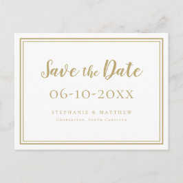 Save the Date Wedding Gold & White Simple Modern Ankündigungspostkarte