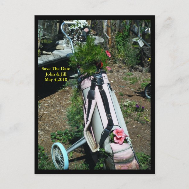 Save the Date Wedding Golf Cart Blume Postkarte (Vorderseite)