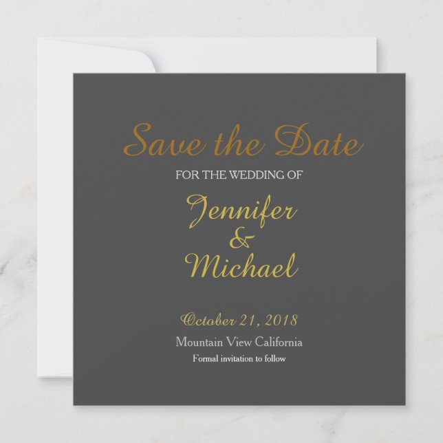 Save the Date Wedding Handwriting Laid Gray Gold (Vorderseite)