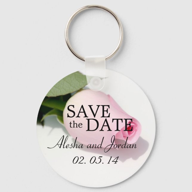 Save the Date Wedding Key Chains Pink Rose Schlüsselanhänger (Vorderseite)