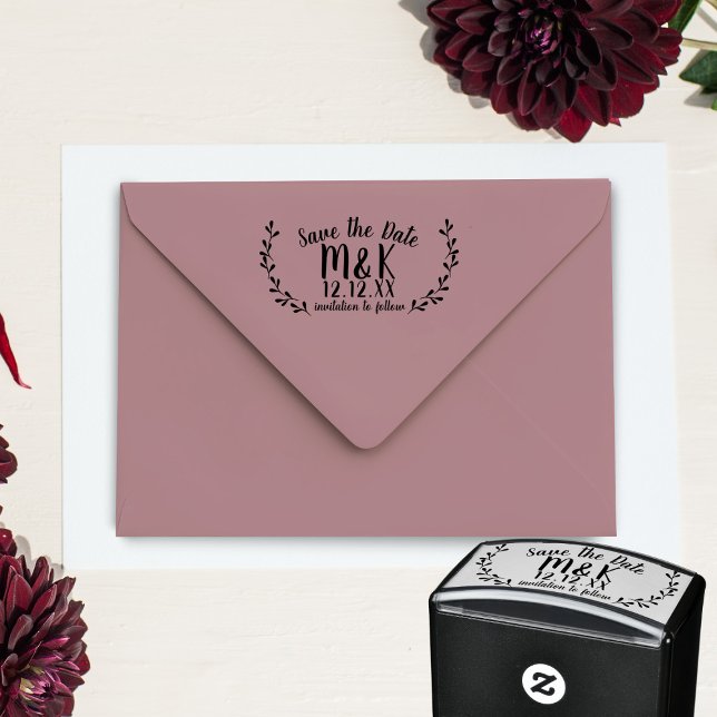 Save the Date Wedding Laurel Wreath Permastempel (Add your initials and wedding date to this casual Save the Date self inking stamp & get stamp happy)