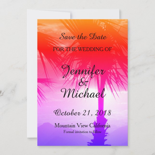 Save the Date Wedding Palm Tree Sunset Beach (Vorderseite)