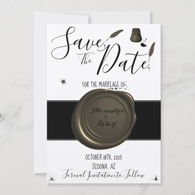 Save the Date Wedding Pen & Inkwell Einladung (Vorderseite)
