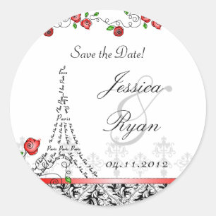 Save the Date Wedding Schwarz-weißes Runder Aufkleber