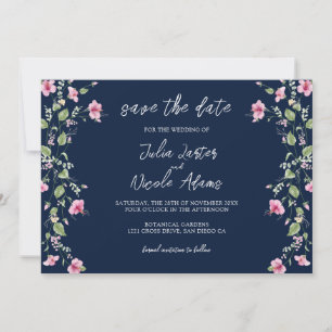 Save The Date Wedding shower en fleur d'Hibiscus rose bleu marin