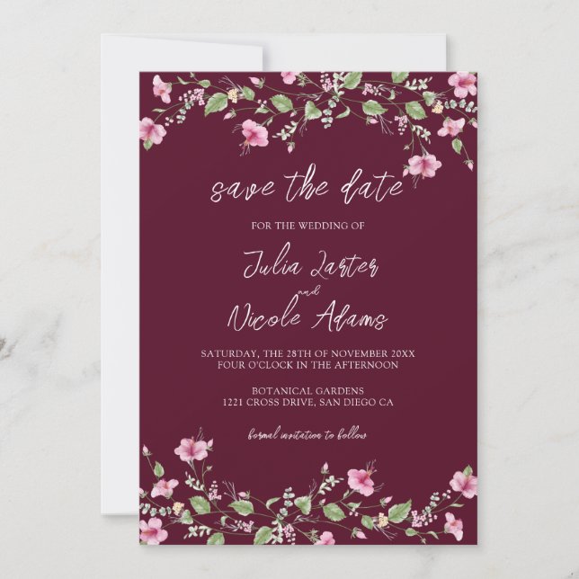 Save The Date Wedding shower en fleur d'Hibiscus rose bleu marin (Devant)