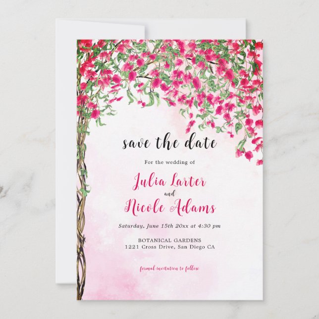 Save The Date Wedding shower forestier tropical des Bougainvilli (Devant)