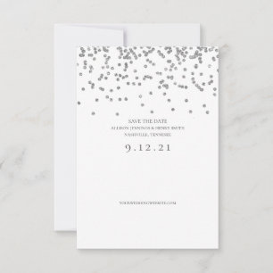 Save the Date Wedding Silver Glitzer Confetti Card