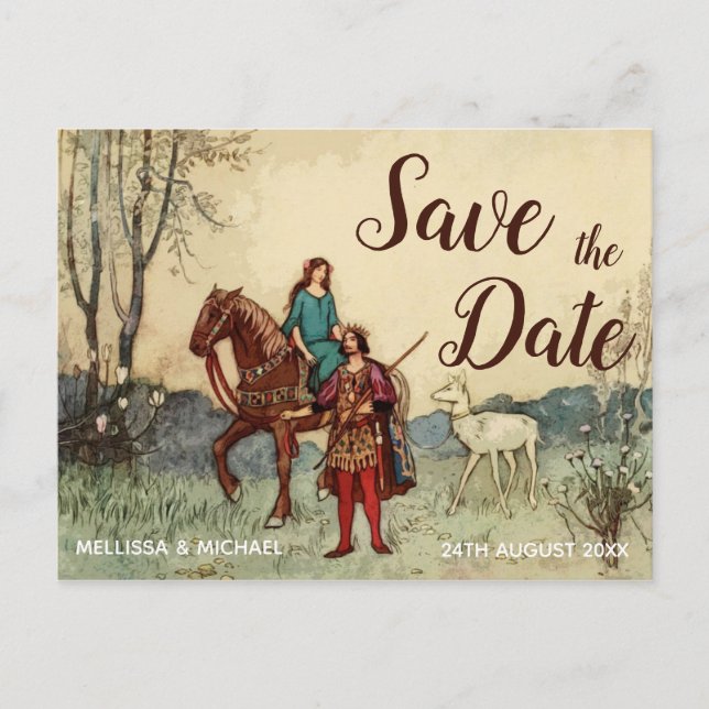 Save the Date Wedding Vintag Fairy Tale Postkarte (Vorderseite)