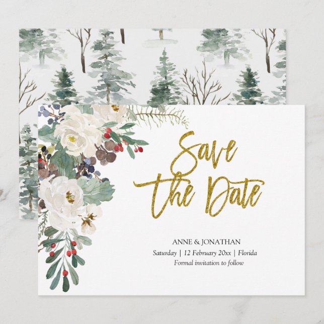 Save the Date Weihnachts-Blumenladen Einladung (Vorne/Hinten)