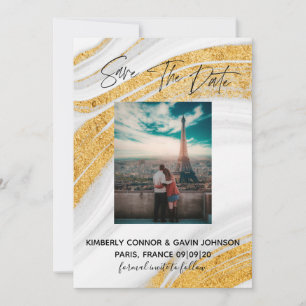 Save The Date  Weiß, Grau und Gold Agate Geode