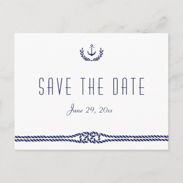 Save the Date weiß mit Ankern Ankündigungspostkarte (Vorderseite)