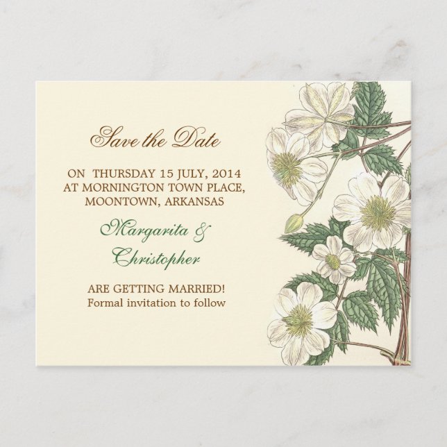 Save the Date weiße Blume elegante Postkarten (Vorderseite)