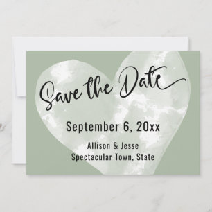 Save the Date Weißes Wasserfarbenherz auf Sage Car