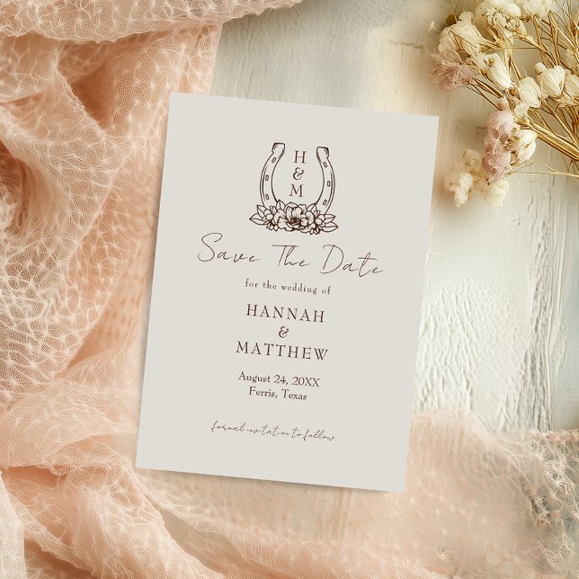 Save The Date Western Boho Horseshoe Wedding Enregistrer la date (Créateur téléchargé)