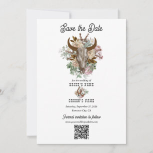 Save The Date Western Country Cowboy Boho Cow Mariage crâne