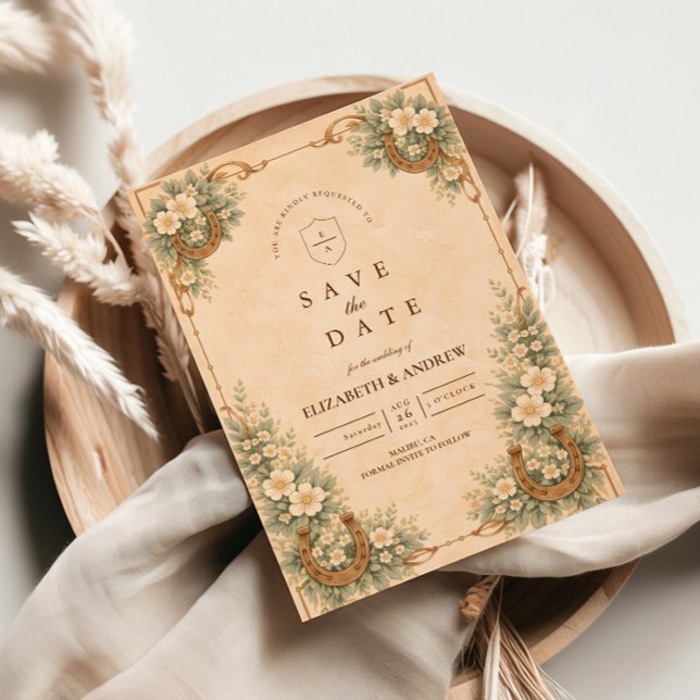Save The Date Western Desert Horseshoe Floral Wedding (Créateur téléchargé)