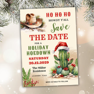 Save The Date Western Holiday Hoedown, Santa Hat Cowboy Party