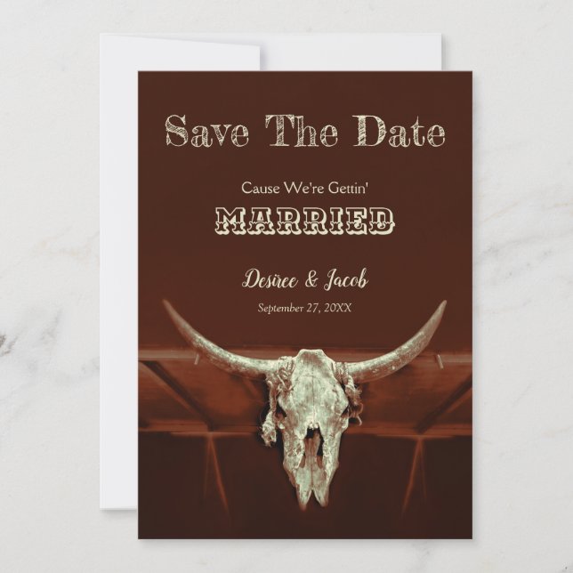 Save The Date Western Rustic Mariage Bull Skull Enregistrer La D (Devant)