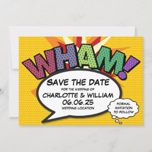 Save The Date WHAM Enregistrer la date Fun Retro Comic Book Pop 
