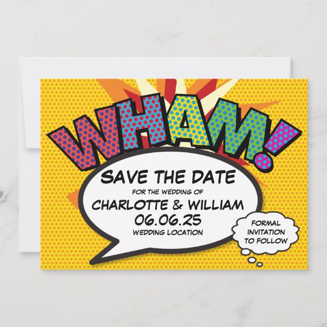 Save The Date WHAM Enregistrez la date Fun Retro Bande dessinée  (Devant)