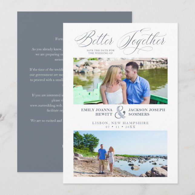 Save The Date Whimsical Better Together Quote 2 Photos Wedding  (Devant / Derrière)