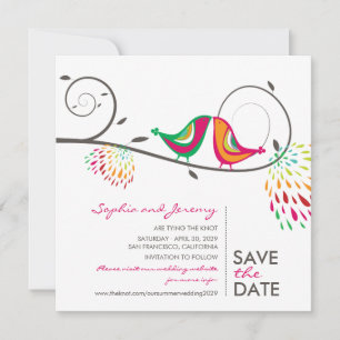 Save The Date Whimsical Colorful Bissers Birds Photo été