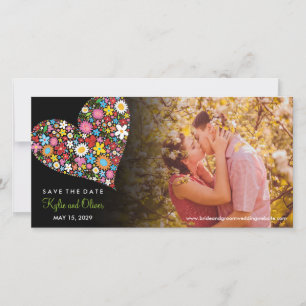 Save The Date Whimsical Colorful Chic Spring Flowers Heart Photo
