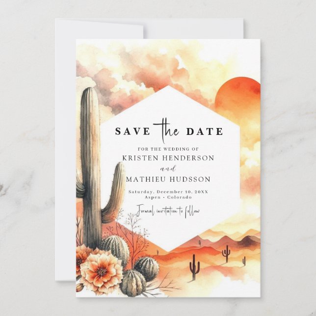 Save The Date Whimsical Desert Cactus Mariage (Devant)