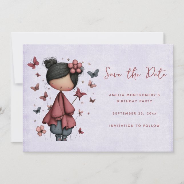 Save The Date Whimsical Fairy Doll Retro Cute (Devant)