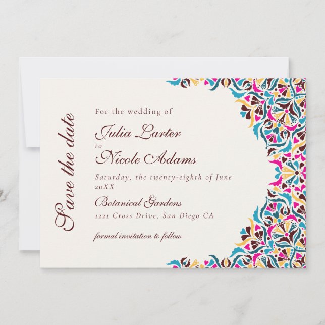 Save The Date Whimsical Luxury ivoire Floral Style Mariage front (Devant)