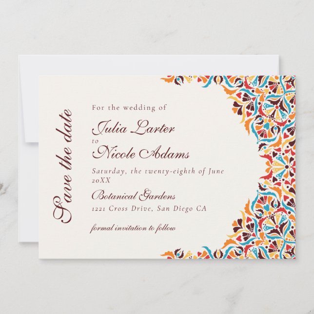 Save The Date Whimsical Luxury ivoire Floral Style Mariage front (Devant)