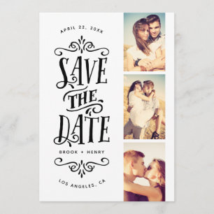 Save The Date Whimsical Mod 3-Photo Enregistrer La Date   Black