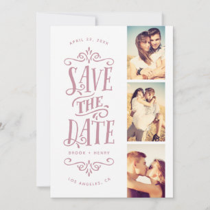 Save The Date Whimsical Mod 3-Photo Enregistrer La Date   Mauve