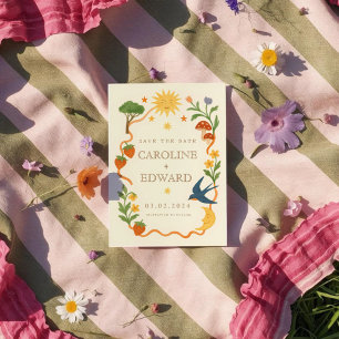 Save The Date Whimsical peint à la main Celestial Folk Mariage